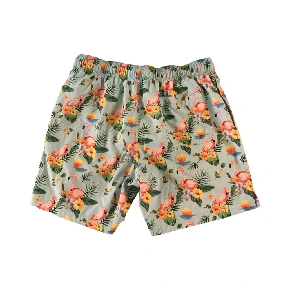 George Mens Flamingo Tropical Print Swim Trunks‎ Blue Floral Mesh Liner Large